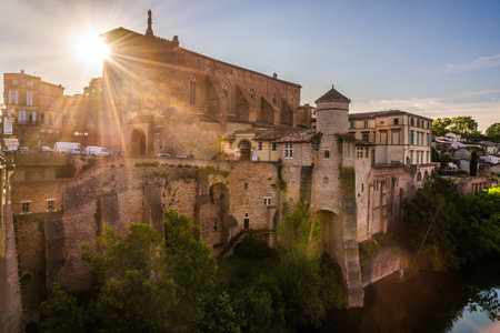 GAILLAC, FRANCE - JUNE 26,2021 - Morning view at the Church of Saint Michel in the streets of Gaillac. Gaillac is a commune in the Tarn department in southern France.のeditorial素材