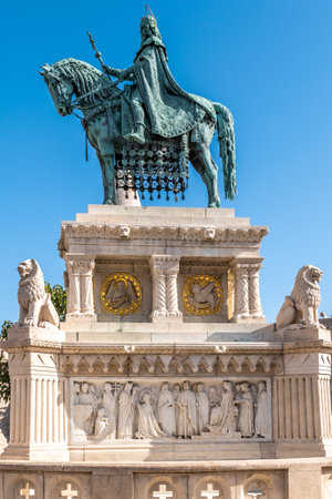 BUDAPEST, HUNGARY - AUGUST 18,2021 - View at the Saint Stephen statue in Budapest. Budapest is capital city of Hungary.のeditorial素材