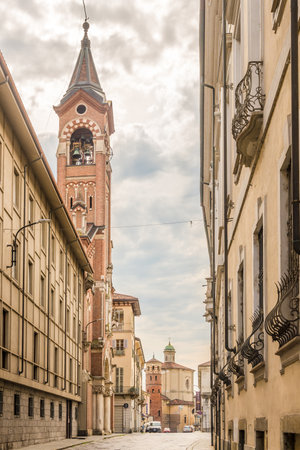 ASTI, ITALY - JUNE 27,2021 - View at the Church of San Giuseppe in the streets of Asti. It is the capital of the province of Asti and it is deemed to be the modern capital of Montferrat.のeditorial素材