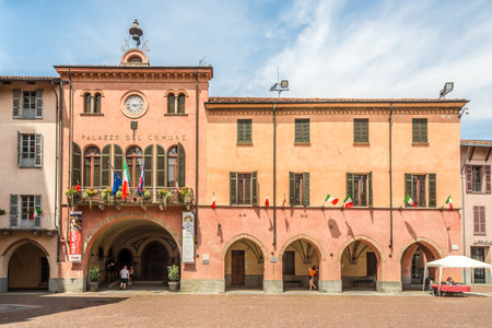 ALBA, ITALY - JUNE 27,2021 - View at the Building of Town Hall in Alba. Alba is a town and comune of Piedmont in Italy.のeditorial素材