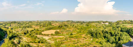 Panoramic view to the Countyside from Lari in Italyの写真素材