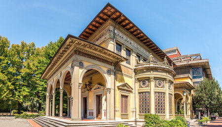 MONTECATINI TERME,ITALY - SEPTEMBER 10,2021 - View at the Building Spa Terme Excelsior in Terme. Montecatini Terme is an Italian municipality in the province of Pistoia, Tuscany, central Italy.のeditorial素材