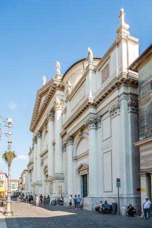 BASSANO DEL GRAPPA,ITALY - SEPTEMBER 12,2021 - Church of Saint John the Baptist at the Main Place of Bassano del Grappa. Bassano is a city and comune, in the Vicenza province, in the region of Veneto, in northern Italy.のeditorial素材