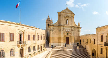 View at the Cathedral of Assumption with Justice building in Cittadella of Victoria - Gozo, Maltaの写真素材