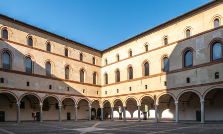 MILAN,ITALY - MARCH 22,2022 - At the Courtyard of Sforzesco Palace in Milan. Milan is a city in northern Italy, capital of Lombardy.のeditorial素材