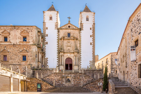 CACERES,SPAIN - MAY 24,2022 - View at the Church of San Francisco Javier in Caceres. Caceres is a city of Spain located in the autonomous community of Extremadura in Spain.のeditorial素材