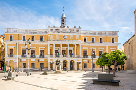 BADAJOZ,SPAIN - MAY 25,2022 - View at the Town hall in the streets of Badajoz. Badajoz is situated close to the Portuguese border, on the left bank of the river Guadiana.のeditorial素材