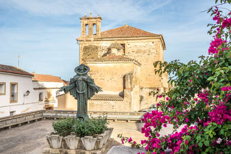 View at the Church of San Pedro in the streets of Alcantara in Spainの写真素材