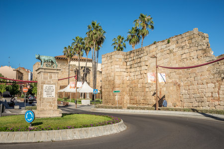 MERIDA,SPAIN - MAY 25,2022 - View at the Augustus monumenr in yhe streets of Merida. Merida is a city and municipality of Spain, part of the Province of Badajoz.のeditorial素材
