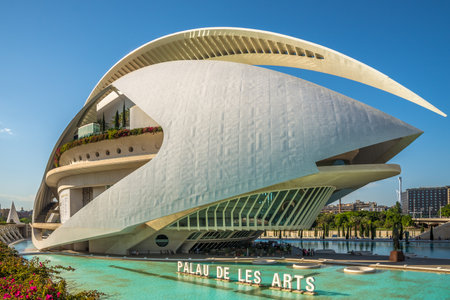 VALENCIA,SPAIN - MAY 28,2022 - Panoramic view at the Building of Queen Sofia Palace of Arts in City of Arts and Sciences in Valencia. Valencia is also the capital of the province of the same name.のeditorial素材