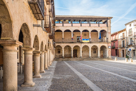 View at the Place with Town hall building of Siguenza in Spainの写真素材