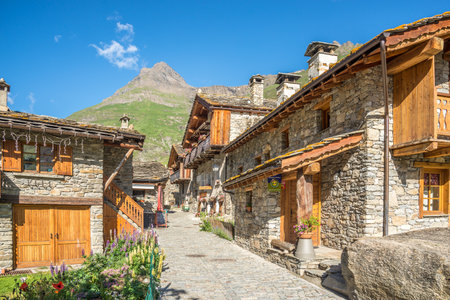 BONNEVAL, FRANCE - JUNE 28,2022 - View at the Stone building in Bonneval-sur-Arc village. Bonneval-sur-Arc is a commune in the Savoie department in south-eastern France.のeditorial素材