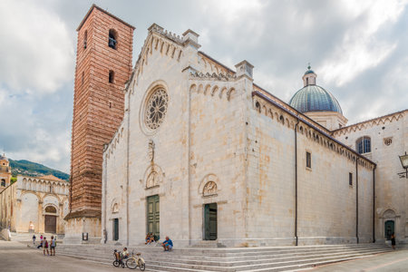 PIETRASANTA,ITALY - SEPTEMBER 1,2022 - View at the Cathedral of San Martino in Pietrasanta. Pietrasanta is a town on the coast of northern Tuscany in Italy, in the province of Lucca.のeditorial素材