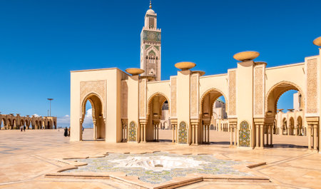 CASABLANCA, MOROCCO - SEPTEMBER 16,2022 - View at the Complex of Mosque of Hasan II. in Casablanca. Casablanca is the largest city in Morocco.のeditorial素材