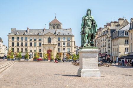 CAEN, FRANCE - MAY 29,2023 - Statue of Louis XIV at the place in Caen. Caen is also the third largest commune in all of Normandy after Le Havre and Rouen.のeditorial素材