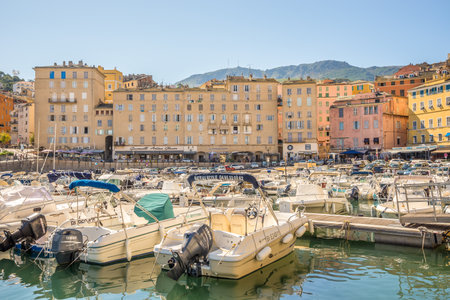 BASTIA,FRANCE - SEPTEMBER 5,2023 - View at the boats in harbour in Bastia - Corsica,France. Bastia is located in the northeast of the island of Corsica at the base of Cap Corse.のeditorial素材