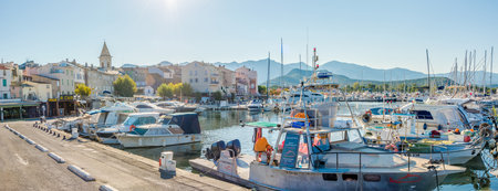 SAINT FLORENT,FRANCE - SEPTEMBER 7,2023 - View at the port of Saint-Florent town. Saint-Florent is a commune in Haute-Corse department on the island of Corsica, France.のeditorial素材