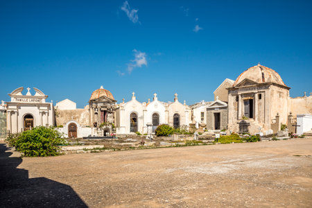 BONIFACIO,FRANCE - SEPTEMBER 8,2023 - View at the Old cemetery in Bonifacio. Bonifacio is a commune in the southern tip of the island of Corsica, in the French department of Corse-du-Sud.のeditorial素材