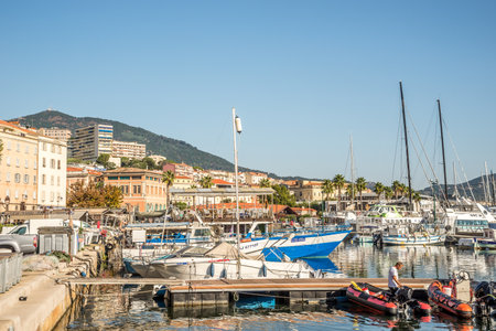 AJACCIO,FRANCE - SEPTEMBER 9,2023 -  View at the Personal Port of Ajaccio. Ajaccio is located on the west coast of the island of Corsica in France.のeditorial素材