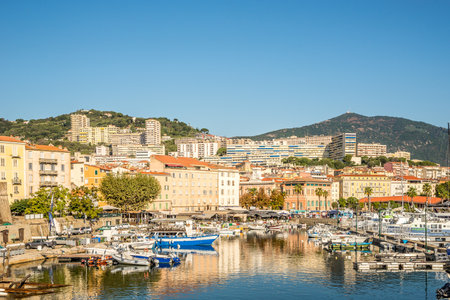 AJACCIO,FRANCE - SEPTEMBER 9,2023 - View at the Port of Ajaccio. Ajaccio is located on the west coast of the island of Corsica in France.のeditorial素材