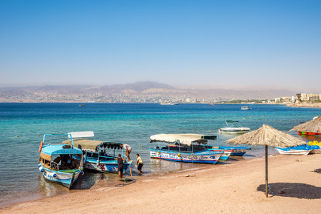 AQABA,JORDAN - OCTOBER 25,2023 - In the streets of costal city Aqaba. Aqaba is the only coastal city...