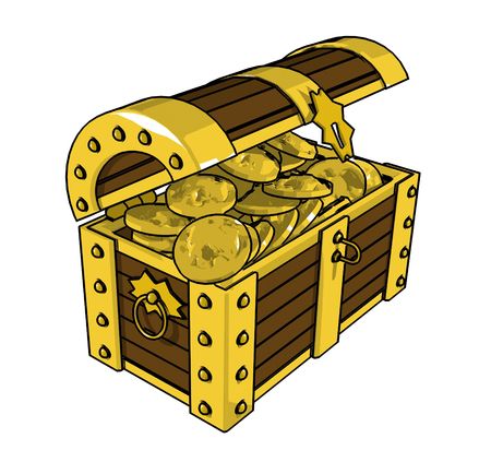 Chest full of gold coins (3d illustration) の写真素材