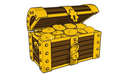 Chest full of gold coins (3d illustration) の写真素材
