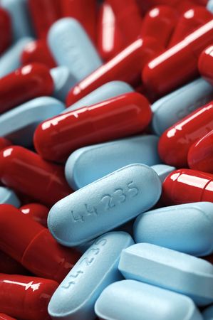 blue and red pillsの写真素材