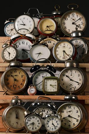 collection of vintage alarm clocksの写真素材