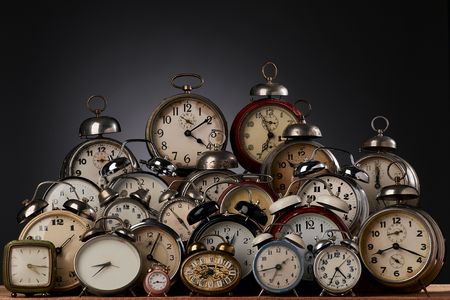 collection of vintage alarm clocksの写真素材