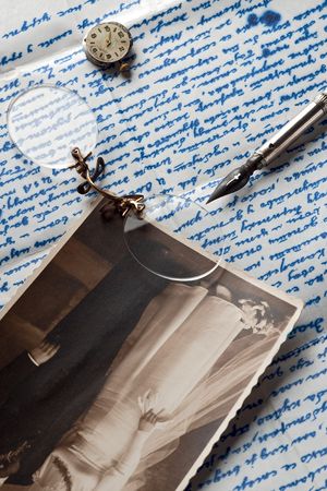 an old letter and other souvenirsの写真素材