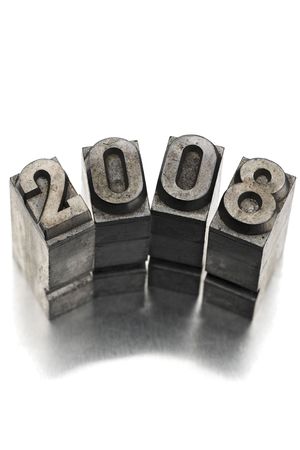 vintage typography lead letters forming 2008の写真素材