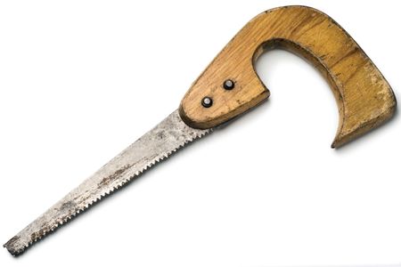 an old compass saw on whiteの写真素材