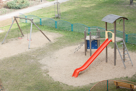 playground with garden and climbing frame for childrenの写真素材
