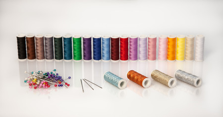 A lot of Threads with needles and pinsの写真素材