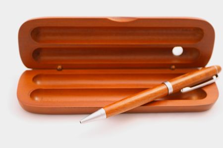 pen and box on the white backgroundの写真素材