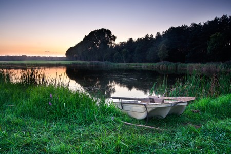 Peaceful Lake from Mazury Lake district photographed at Sunsetの写真素材