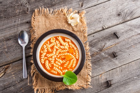 Tasty tomato soup with nuddles. Traditional polish mealの写真素材