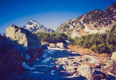 Beautiful tatra mountains landscape. Photo with vintage mood effect.