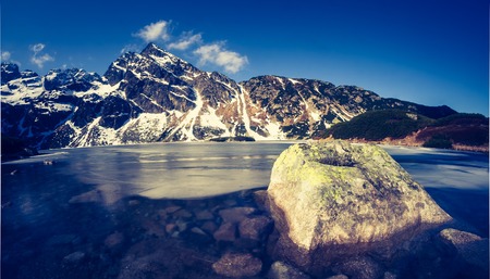 Beautiful tatra mountains landscape. Photo with vintage mood effect.の写真素材