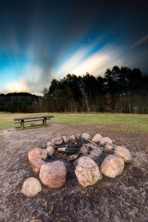 Landscape with campfire place. Long exposure photo.の写真素材