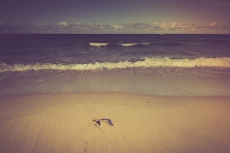 Vintage photo of Baltic sea shore seascape. Seascape photographed near Gdynia in Poland.の写真素材