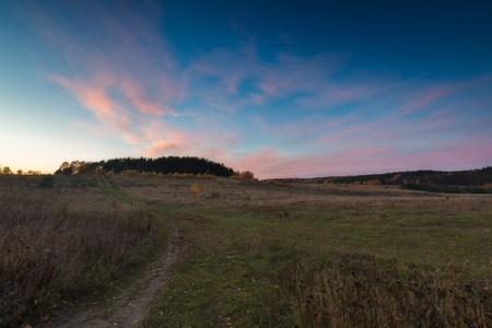 Beautiful autumnal landscape with trees and beautiful countryside photographed at sunset. Amazing dreamy landscape with good light.の写真素材