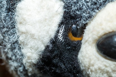 Close up of toy eye. Piece of cuddly toy face in big close up.の写真素材