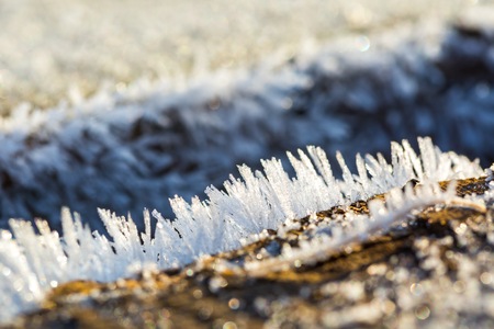 Close up of ice crystals. Big close up of snow or ice crystals. Natural backgroundの写真素材
