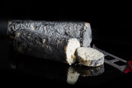 Studio shot of french goat cheese Saint Maure. Luxury food.の写真素材