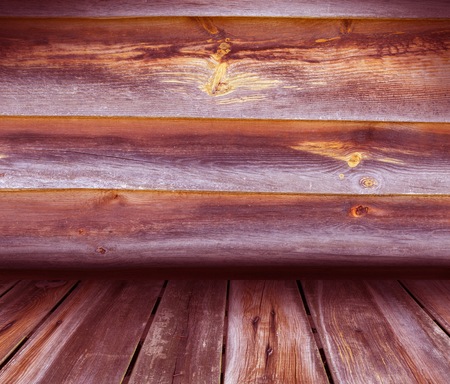 Wooden interior with old wooden floor and wall. Colorful backgroundの写真素材