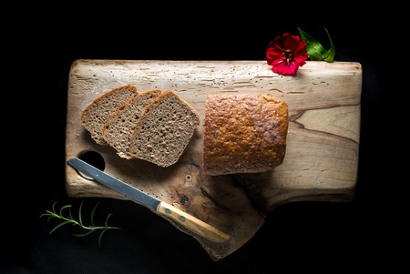 Still life with organic bread. Tasty fresh baked breadの写真素材