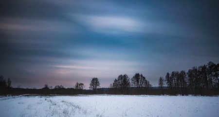 Winter landscape photographed with long exposure. Natural wild landscape.の写真素材
