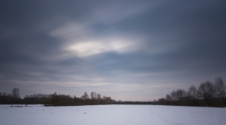 Winter landscape photographed with long exposure. Natural wild landscape.の写真素材